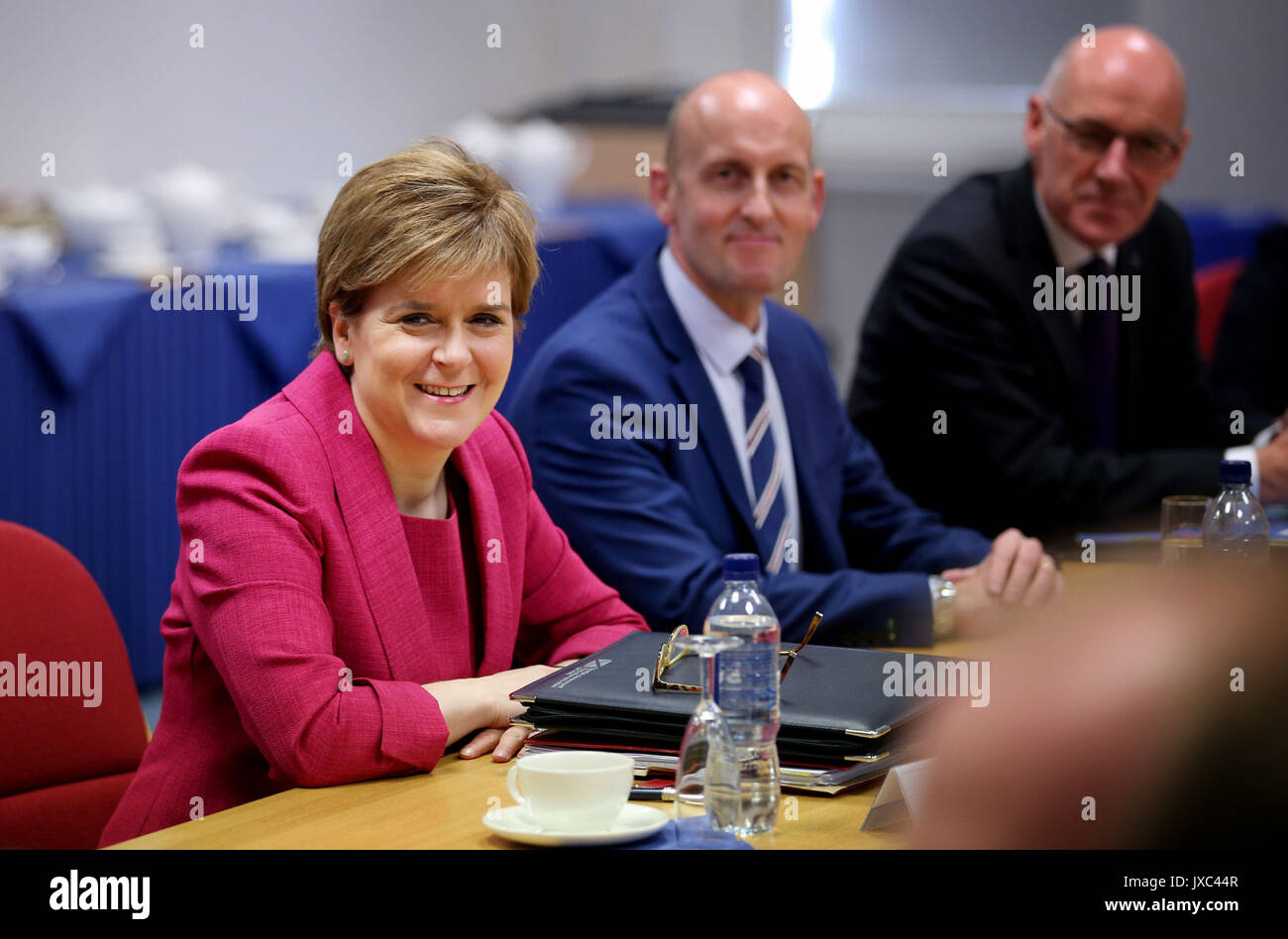 First Minister Nicola Sturgeon during a visit to GSK (GlaxoSmithKline) in Montrose, where she opened their new £44 million aluminium salts facility. Stock Photo