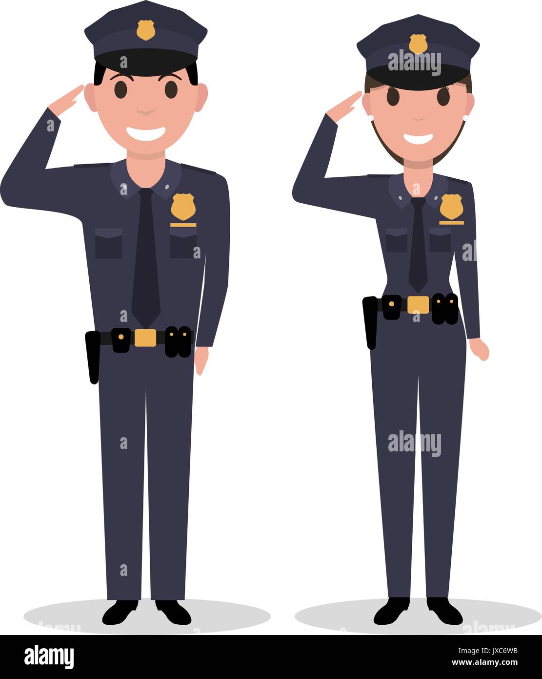 Vector cartoon policeman and police woman salutes Stock Vector
