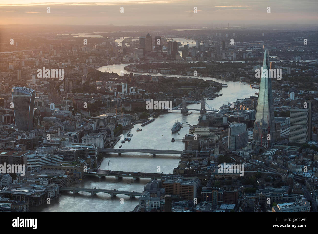 General aerial view of The Shard, Tower Bridge, 20 Fenchurch street ...