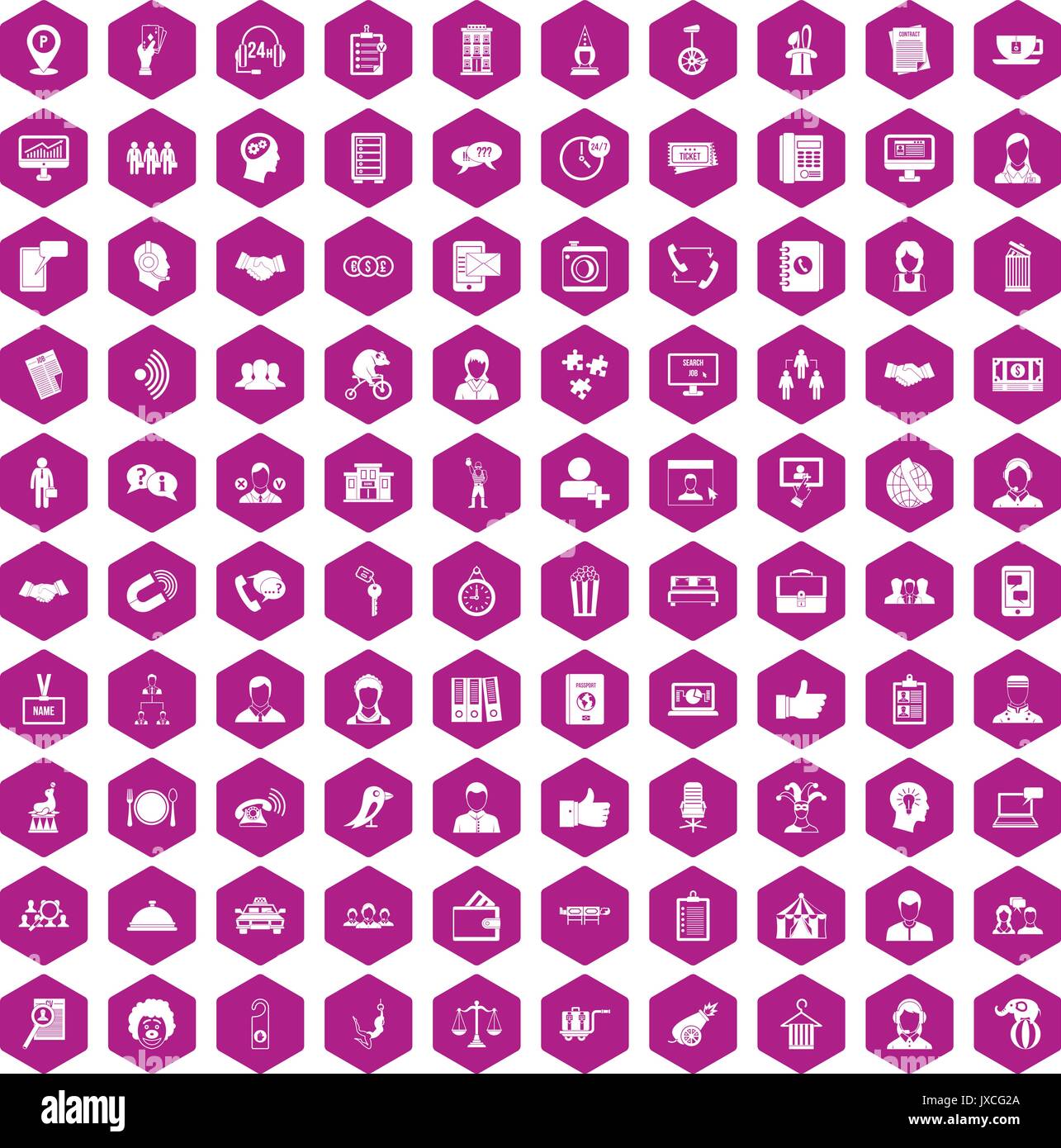 100 coherence icons hexagon violet Stock Vector