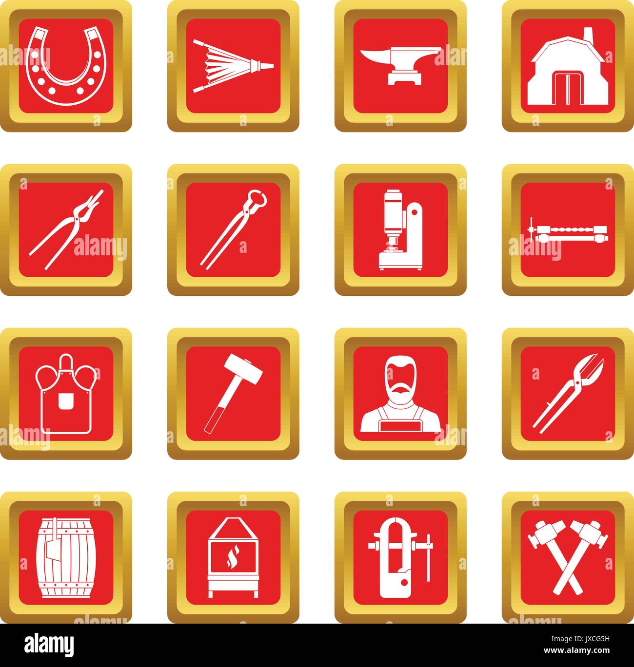 Blacksmith icons set red Stock Vector