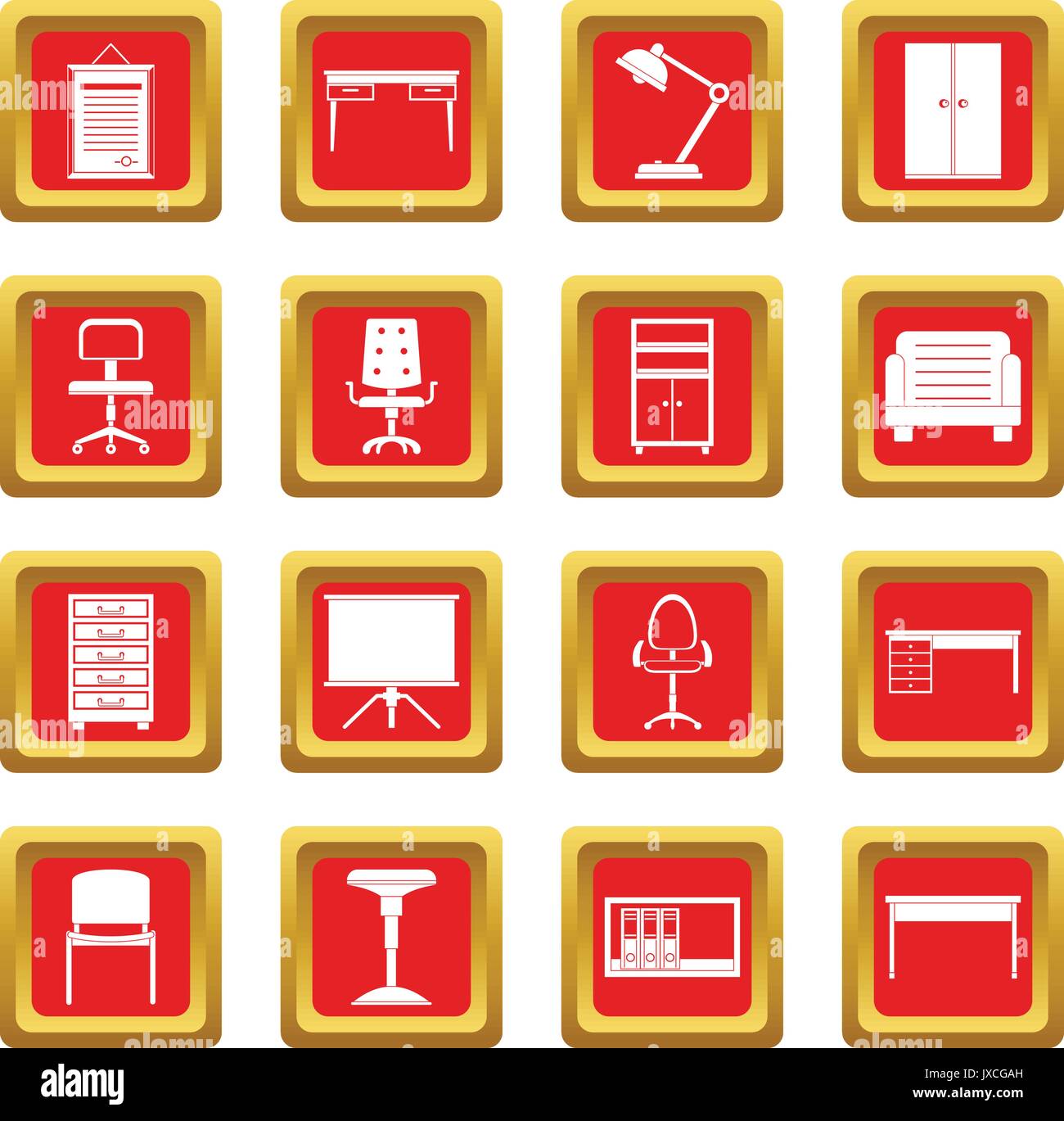 Office furniture icons set red Stock Vector Image & Art Alamy
