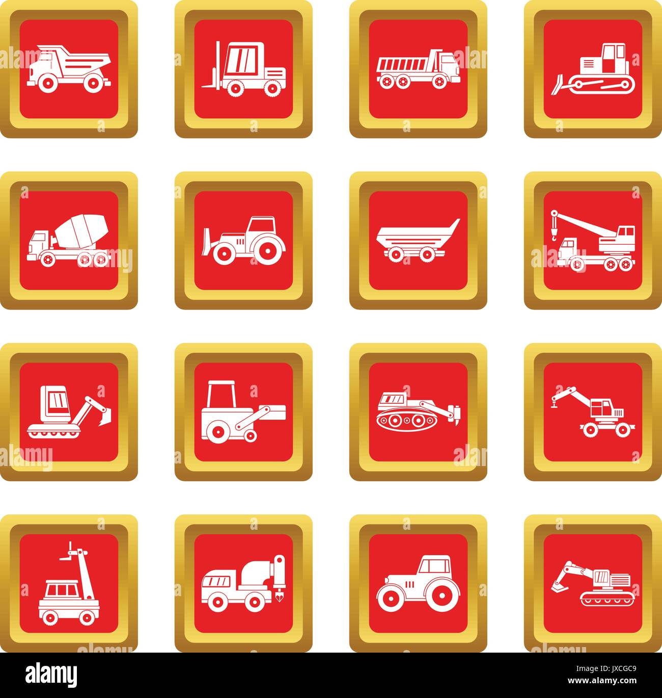 Building vehicles icons set red Stock Vector