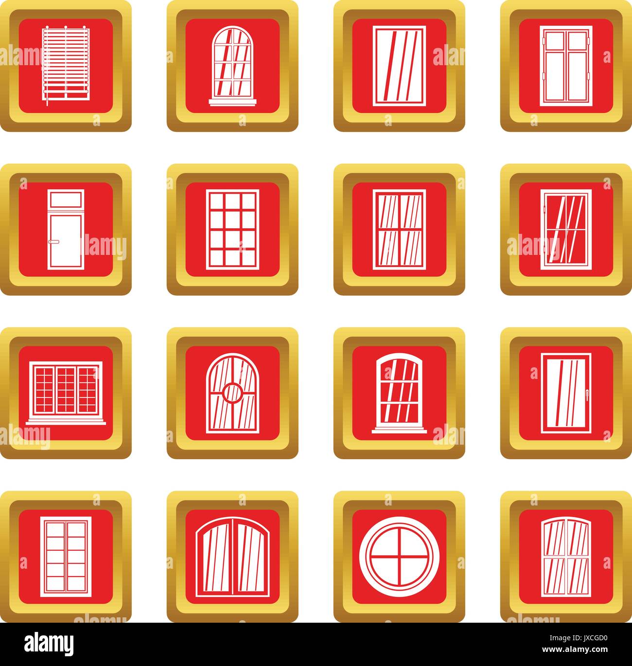 Plastic window forms icons set red Stock Vector
