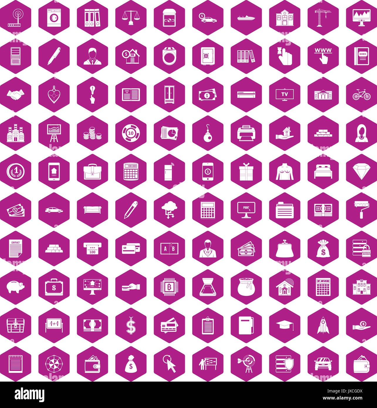 100 credit icons hexagon violet Stock Vector