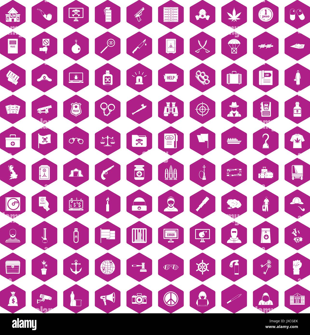100 crime investigation icons hexagon violet Stock Vector Image & Art ...