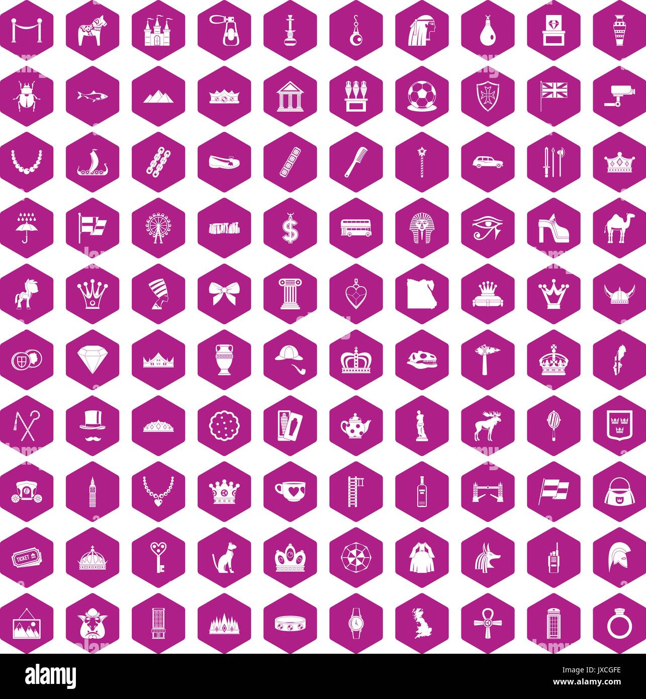 100 crown icons hexagon violet Stock Vector