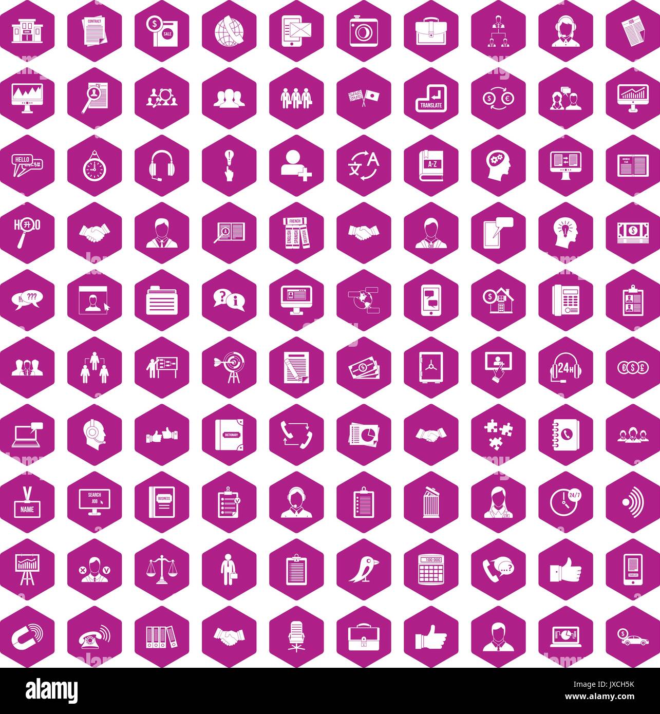 100 discussion icons hexagon violet Stock Vector