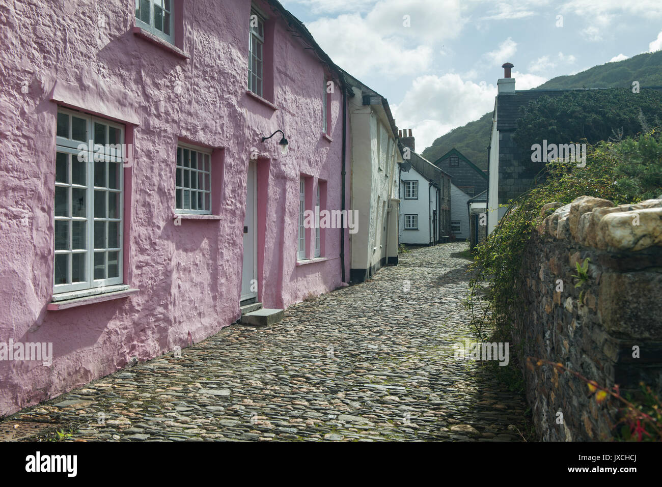 Country cottages in a side street in Boscastle, Cornwall, England. United Kingdom. Stock Photo