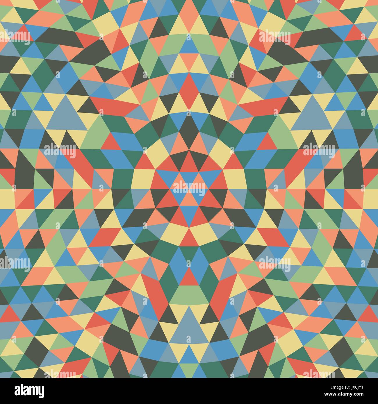 Round geometrical triangle mandala background - symmetrical vector pattern design from colorful triangles Stock Vector