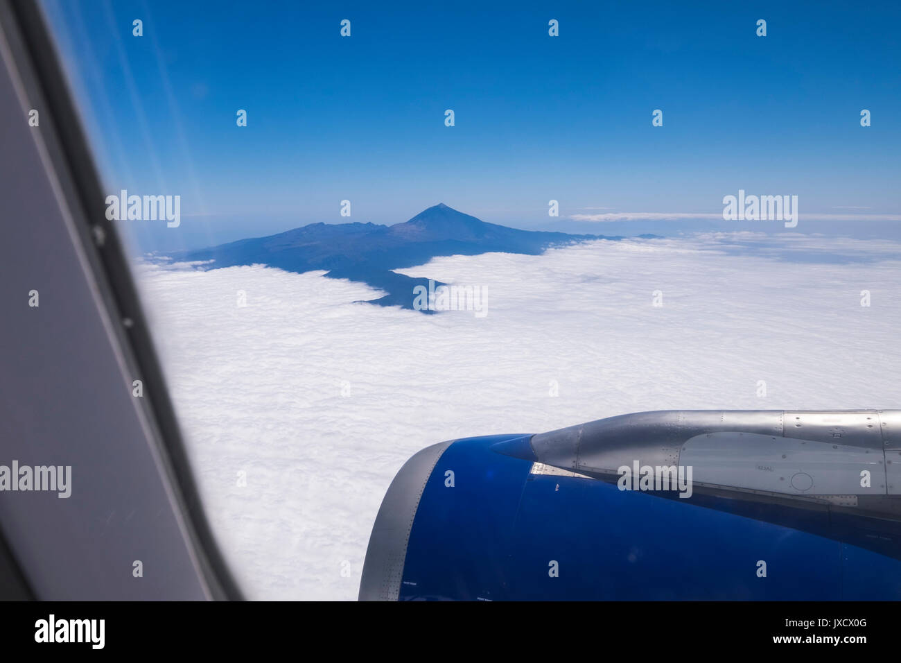 View to mount Teide on Tenerife from an Airbus A320 flight Stock Photo