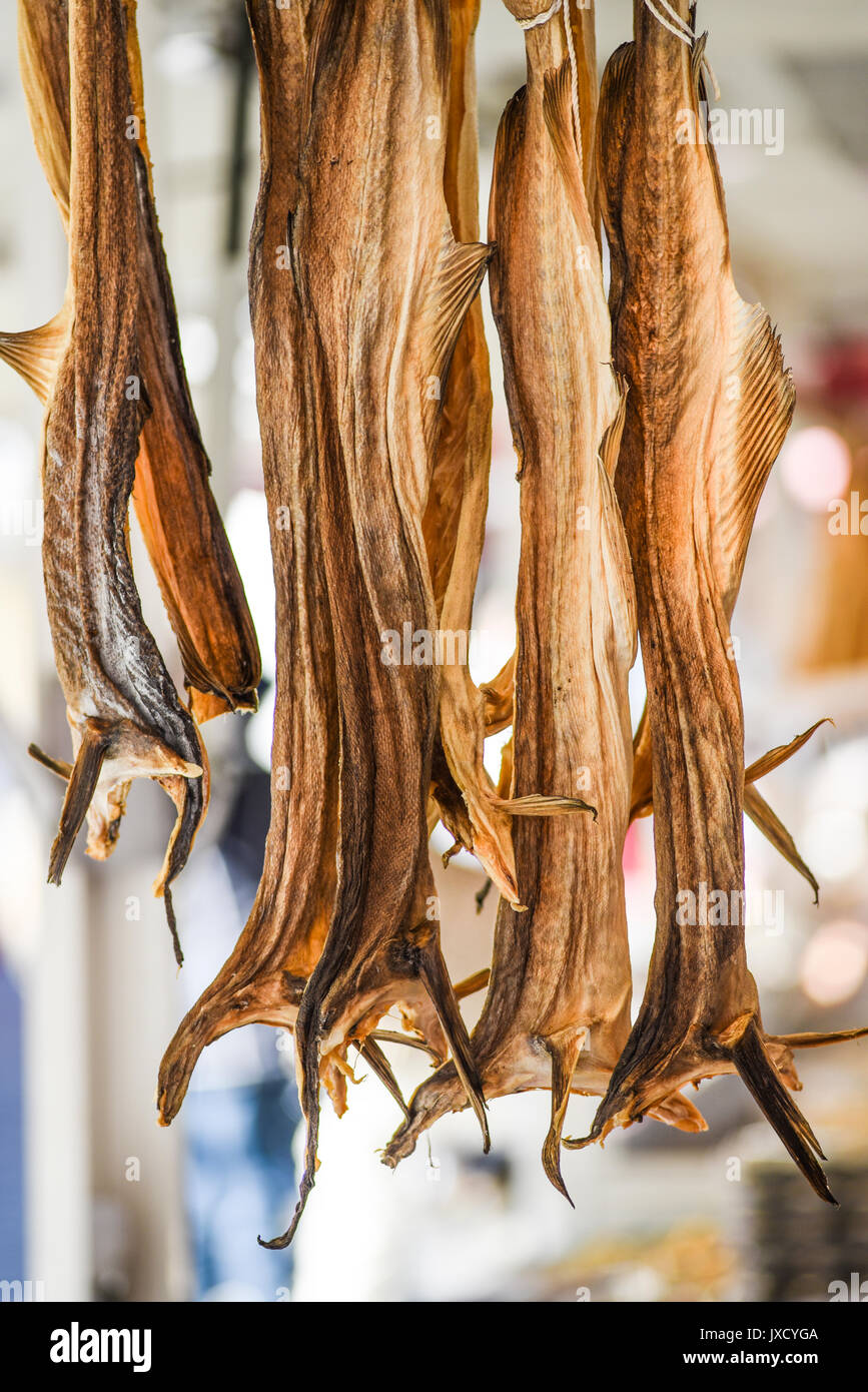 Dried fish at a fish market in Bergen, Norway Stock Photo Alamy