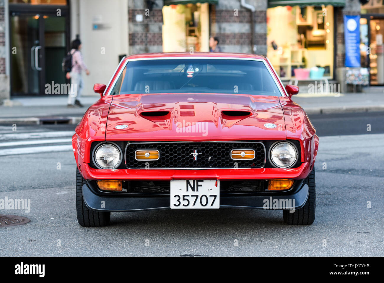 Bergen, Norway, 23 July, 2017: Ford Mustang 1971, Standing on a street in Bergen, front view. Stock Photo