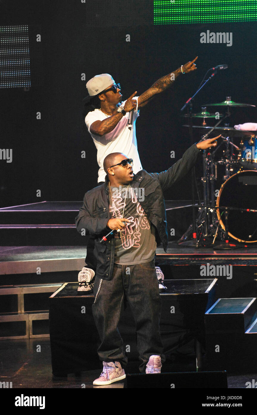 Rapper Dwayne Michael Carter,Jr. aka Lil Wayne performs America's Most Wanted Tour Gibson Amphitheatre Los Angeles. Stock Photo