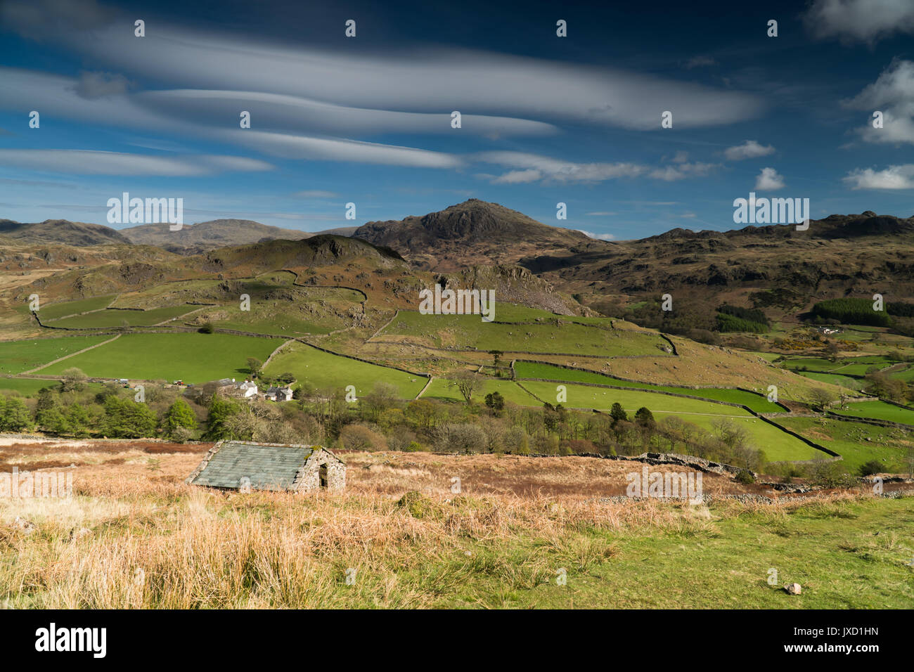 Lakes and Mountains, Lake district Cumbria. Harter fell lenticular clouds Stock Photo