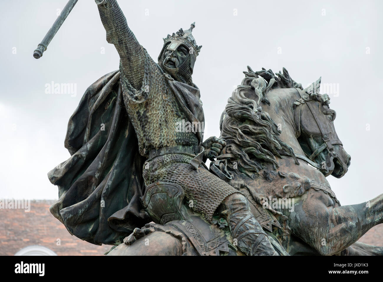 Falaise, Calvados, Normady, France. Birth place of William the Conqueror seen here in Statue form. August 2017 Statue of William the Conqueror in Fala Stock Photo