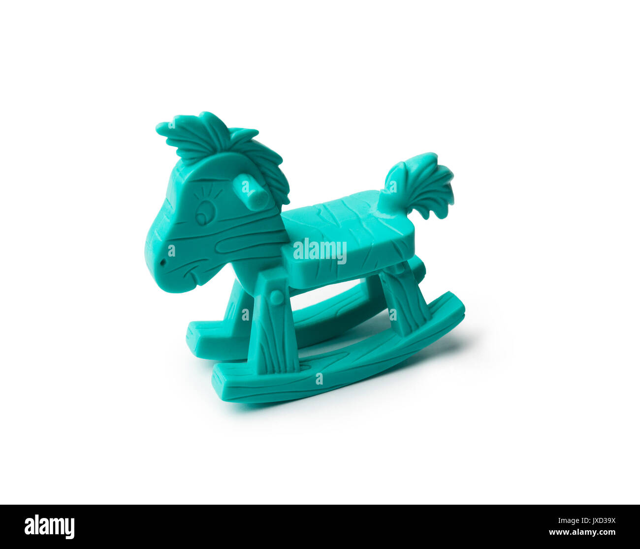 Children’s rocking horse plastic toy on pur white background Stock Photo