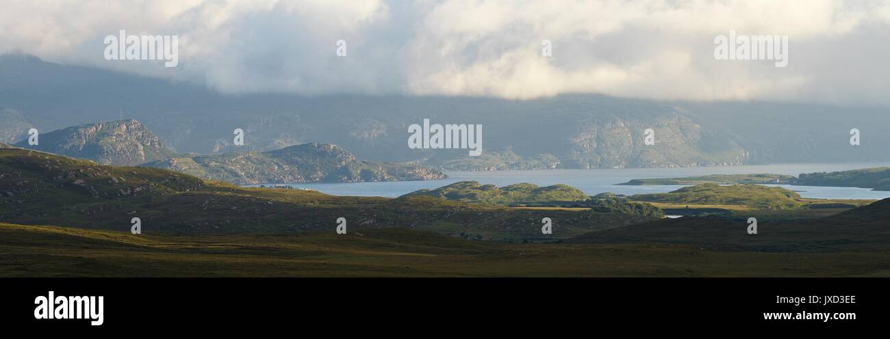 A Panoramic image of the Landscape on the NC500 north of Ullapool Stock Photo