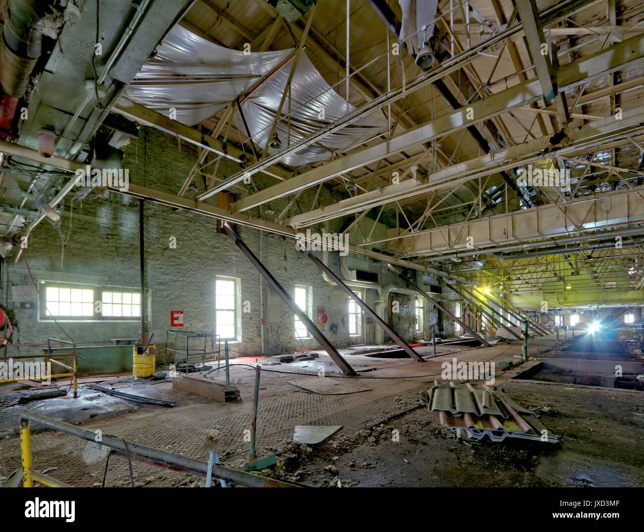 Empty shut down former E B Eddy paper mill Building 2 production hall that used to house paper machines Stock Photo