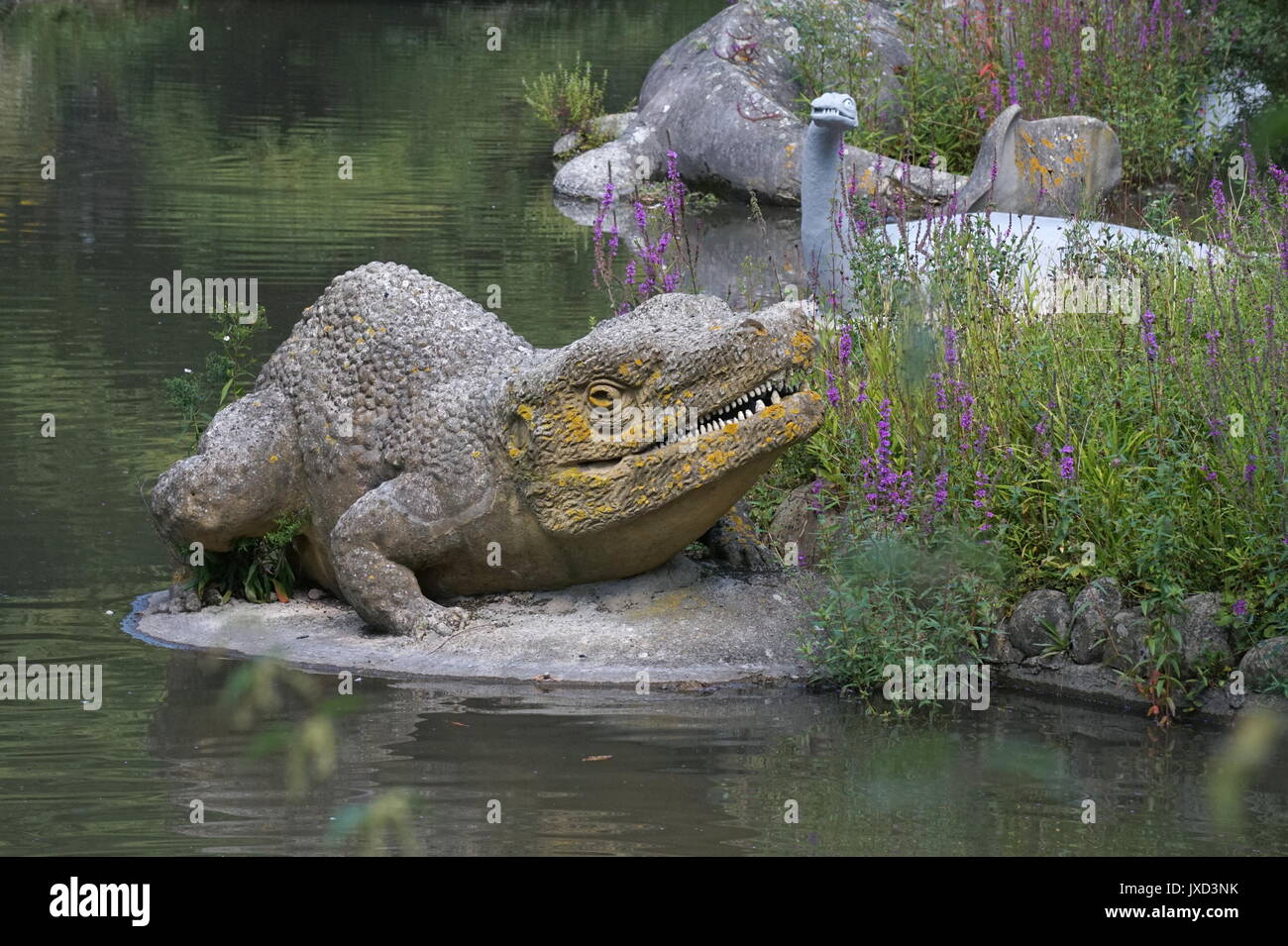Labyrinthodon on the edge of the dinosaur area at Crystal Palace Park, London Stock Photo