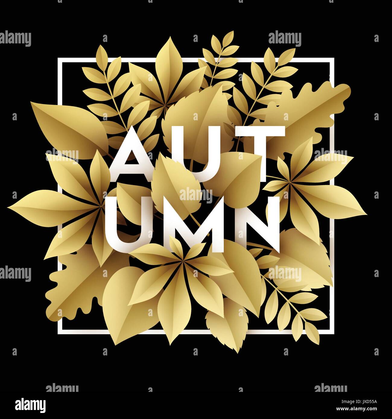 Fall background design with golden paper cut autumn leaves. Vector illustration Stock Vector