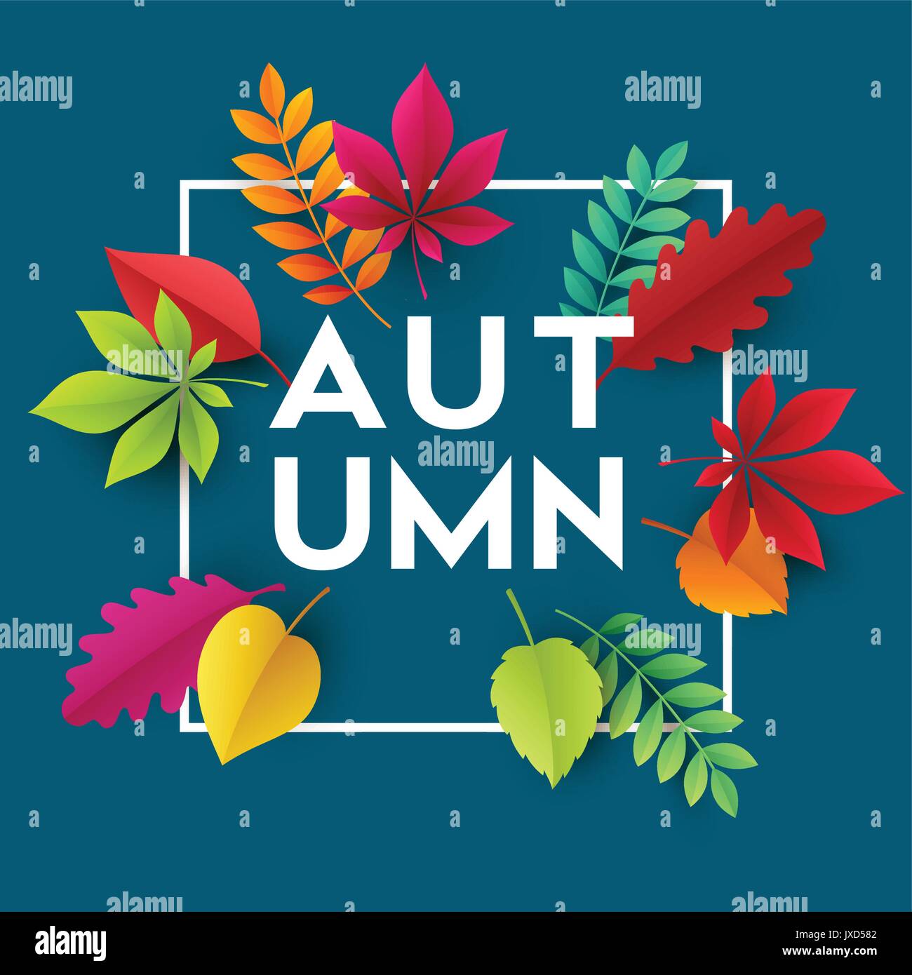Autumn banner background with paper fall leaves. Vector illustration Stock Vector