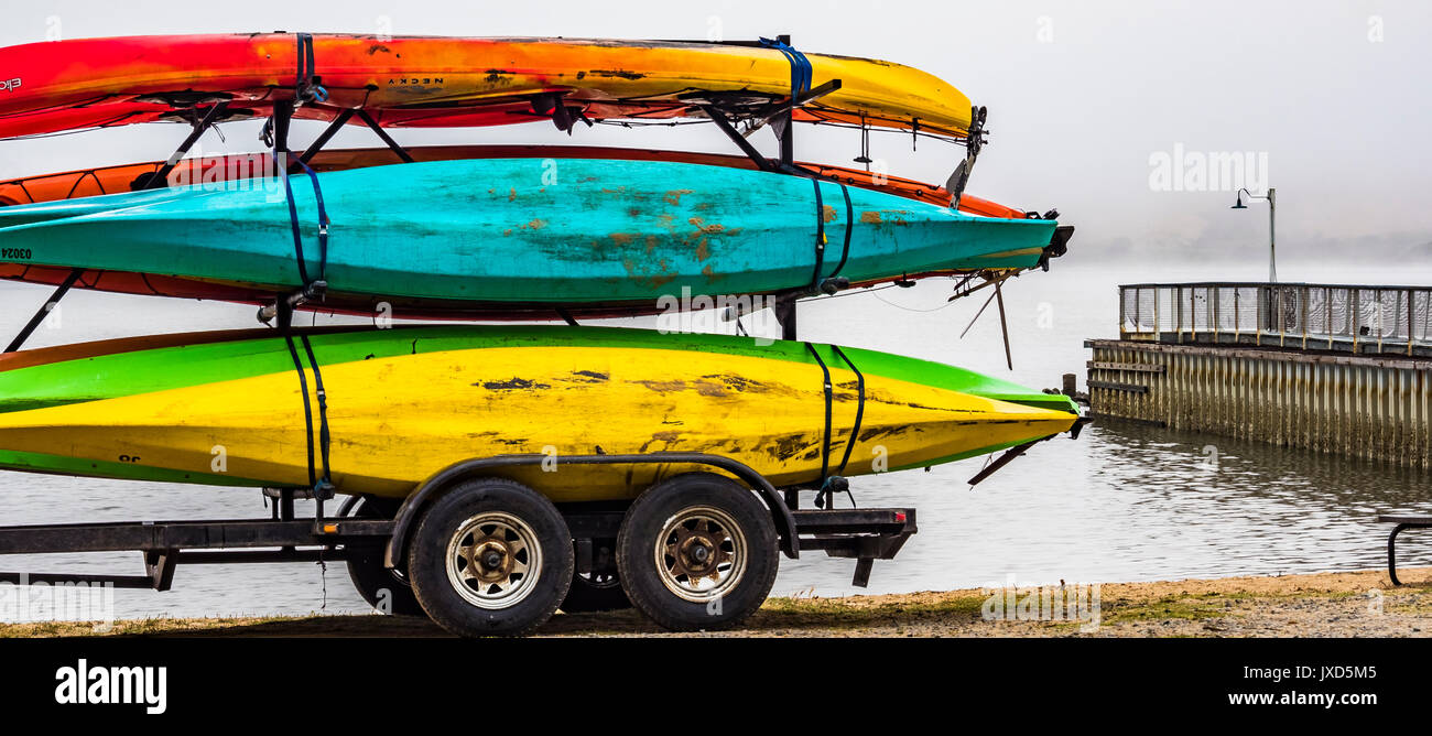 kayaks on tomales bay at pt reyes national seashore, ca us Stock Photo
