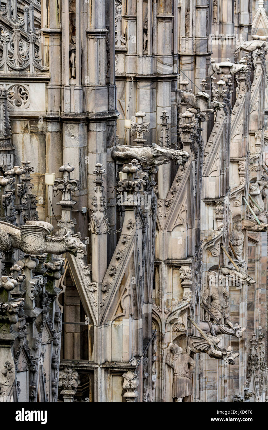 Architectural detail - gargoyles of the Milan Cathedral - Duomo di Milano, Italy Stock Photo