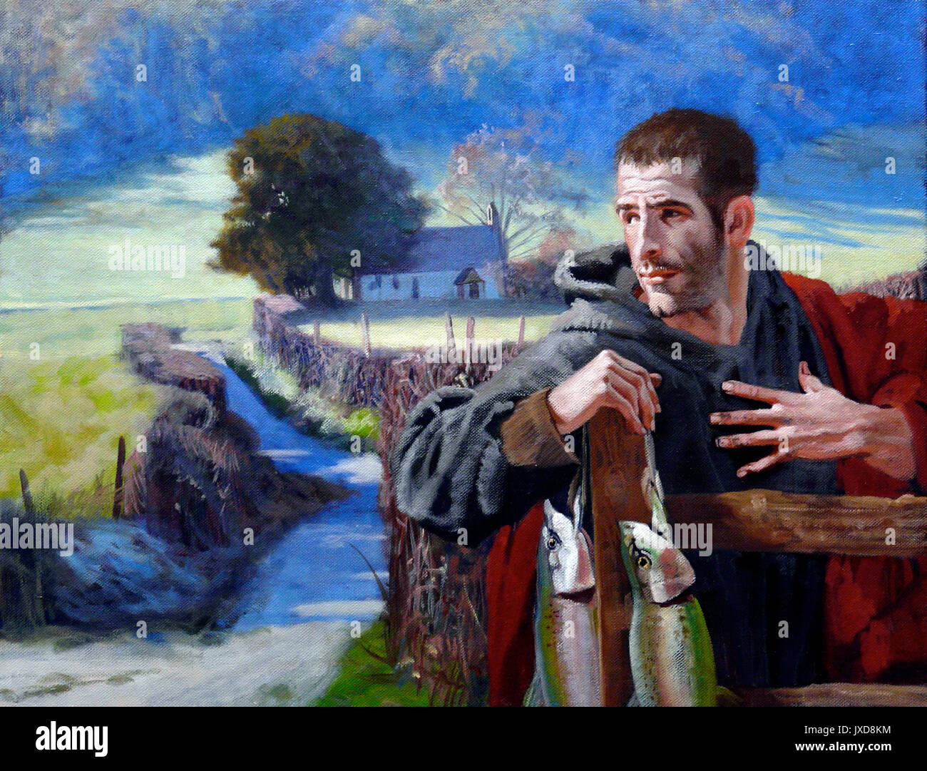 THE CALLING OF SAINT ANDREW - DIDLING- In this painting André Durand has located the calling of Andrew, his patron saint,  in West Sussex, near the Shepherd's Church, dedicated to St. Andrew. Stock Photo