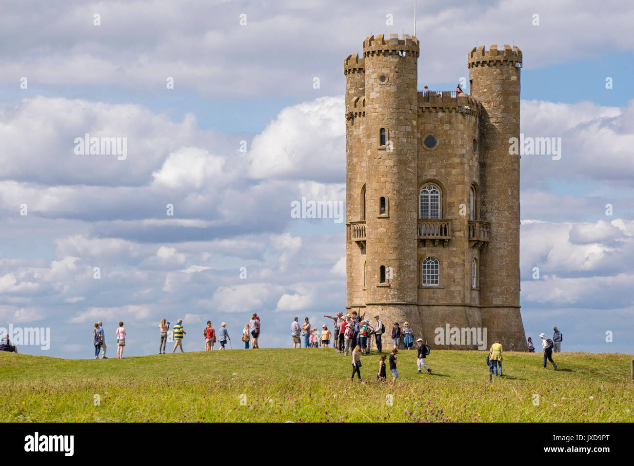 Broadway Tower on a busy summers day near Broadway, the Cotswolds, Worcestershire, England, UK Stock Photo