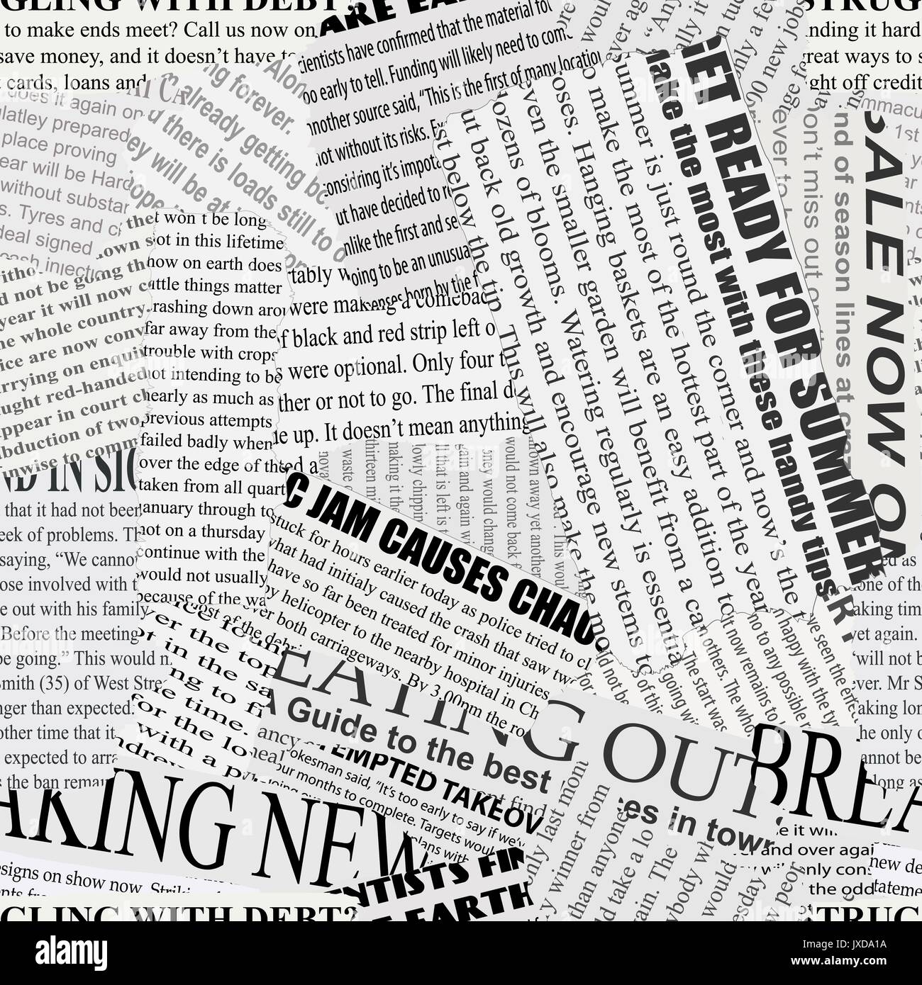 Black and white repeating torn newspaper background Stock Vector