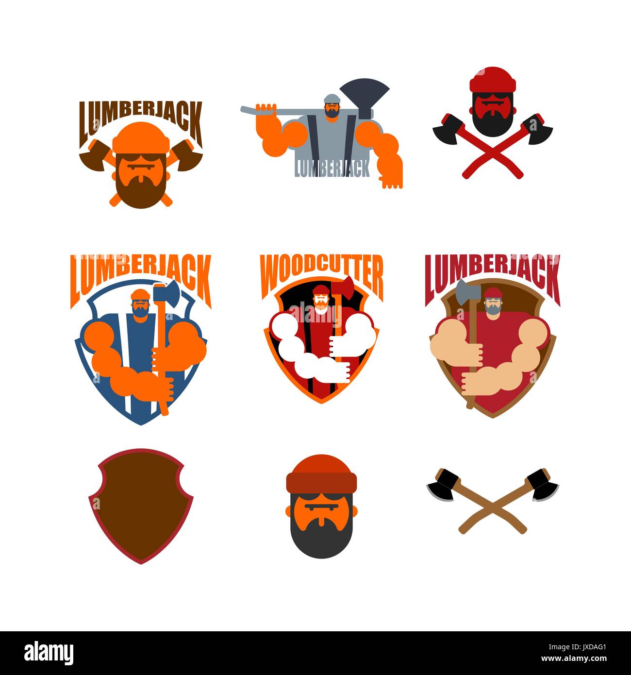 Woodcutter logo set. Lumberjack sign. lumberman symbol. feller with