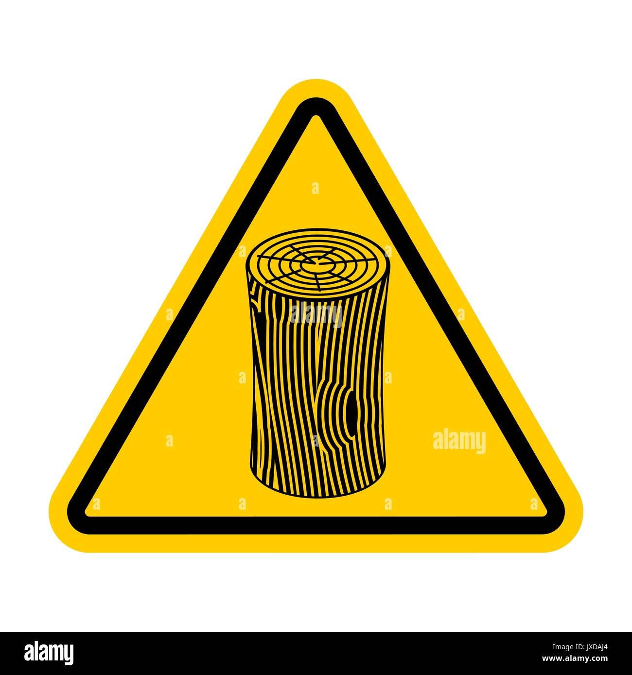 log Attention sign. Wooden billet Caution. Road yellow warning symbol Stock Vector