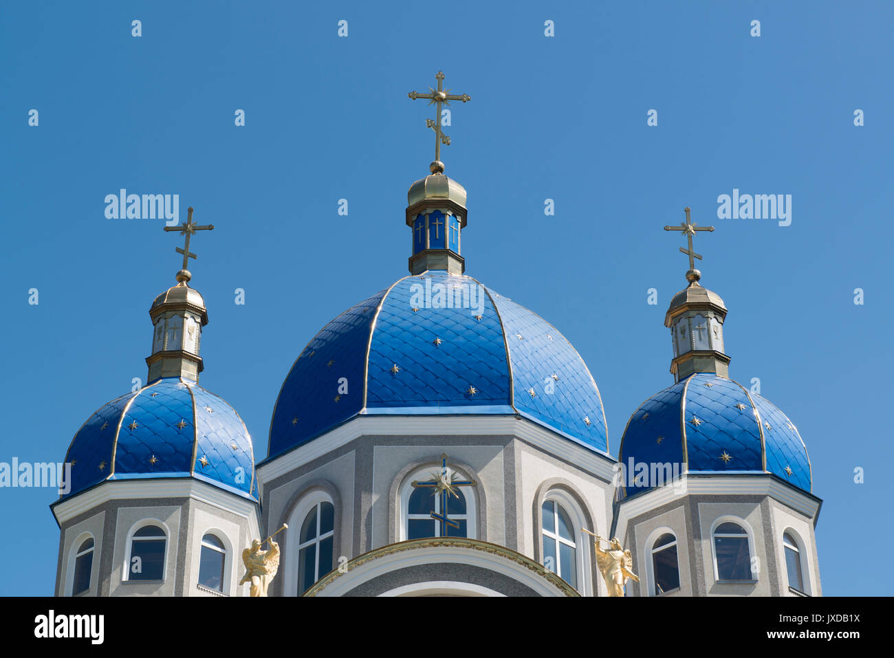 Blue domes of a Ukrainian orthodox church Stock Photo