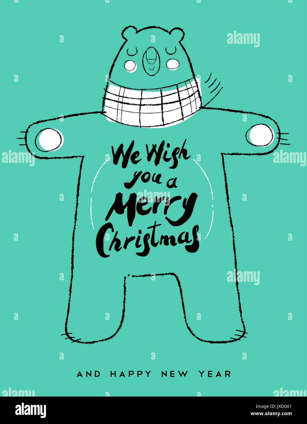 Christmas and new year greeting card design with hand drawn bear. Cute ...