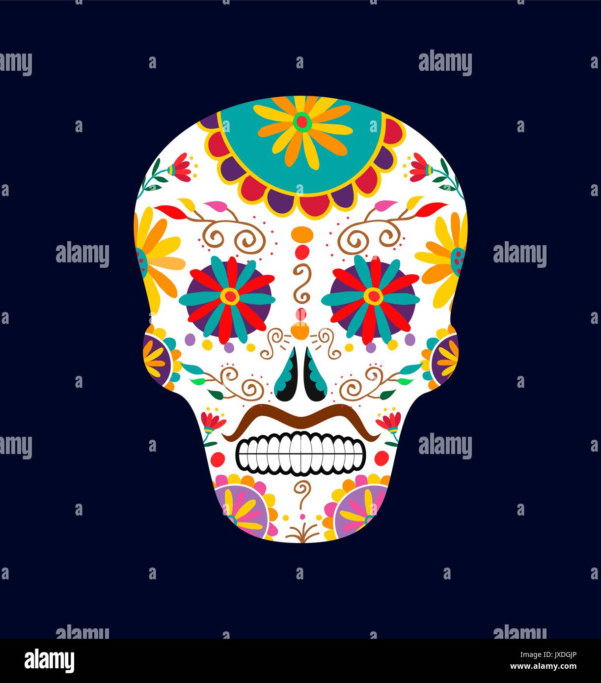 Day of the dead sugar skull illustration for mexican celebration, traditional mexico skeleton decoration with flowers and colorful art. EPS10 vector. Stock Vector