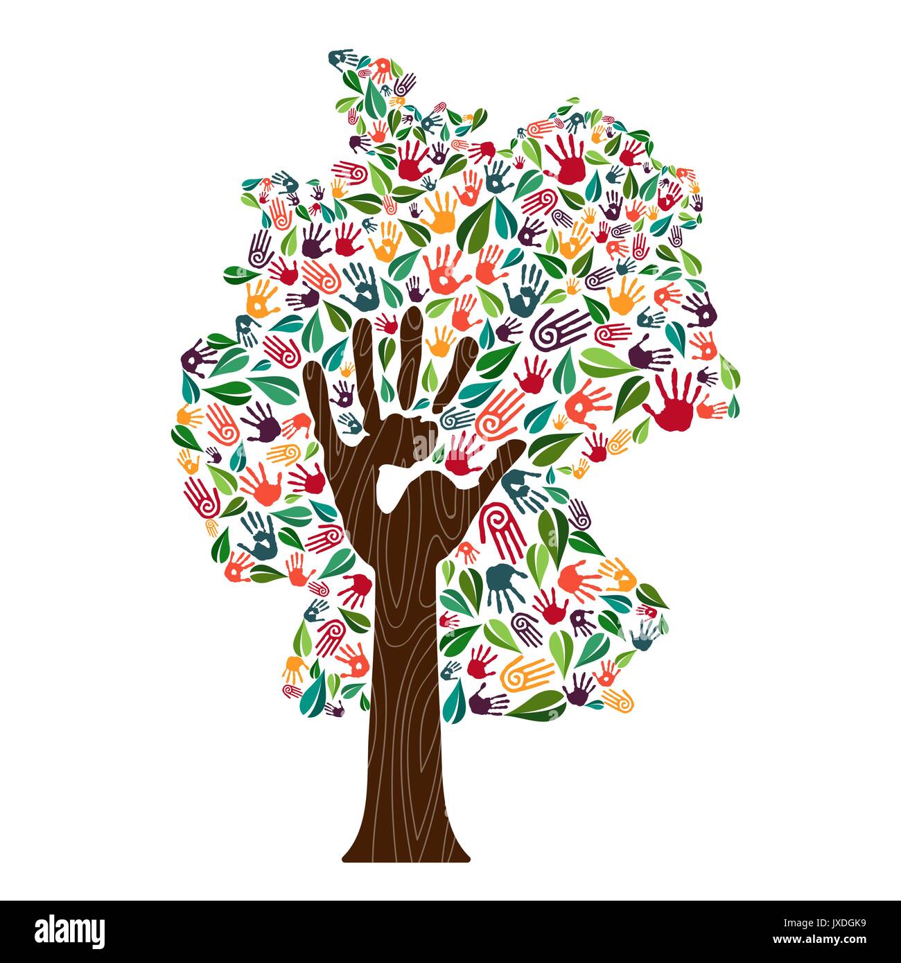 Tree with german country shape and human hand prints. Germany world help concept illustration for charity work, environment care or social project. EP Stock Vector
