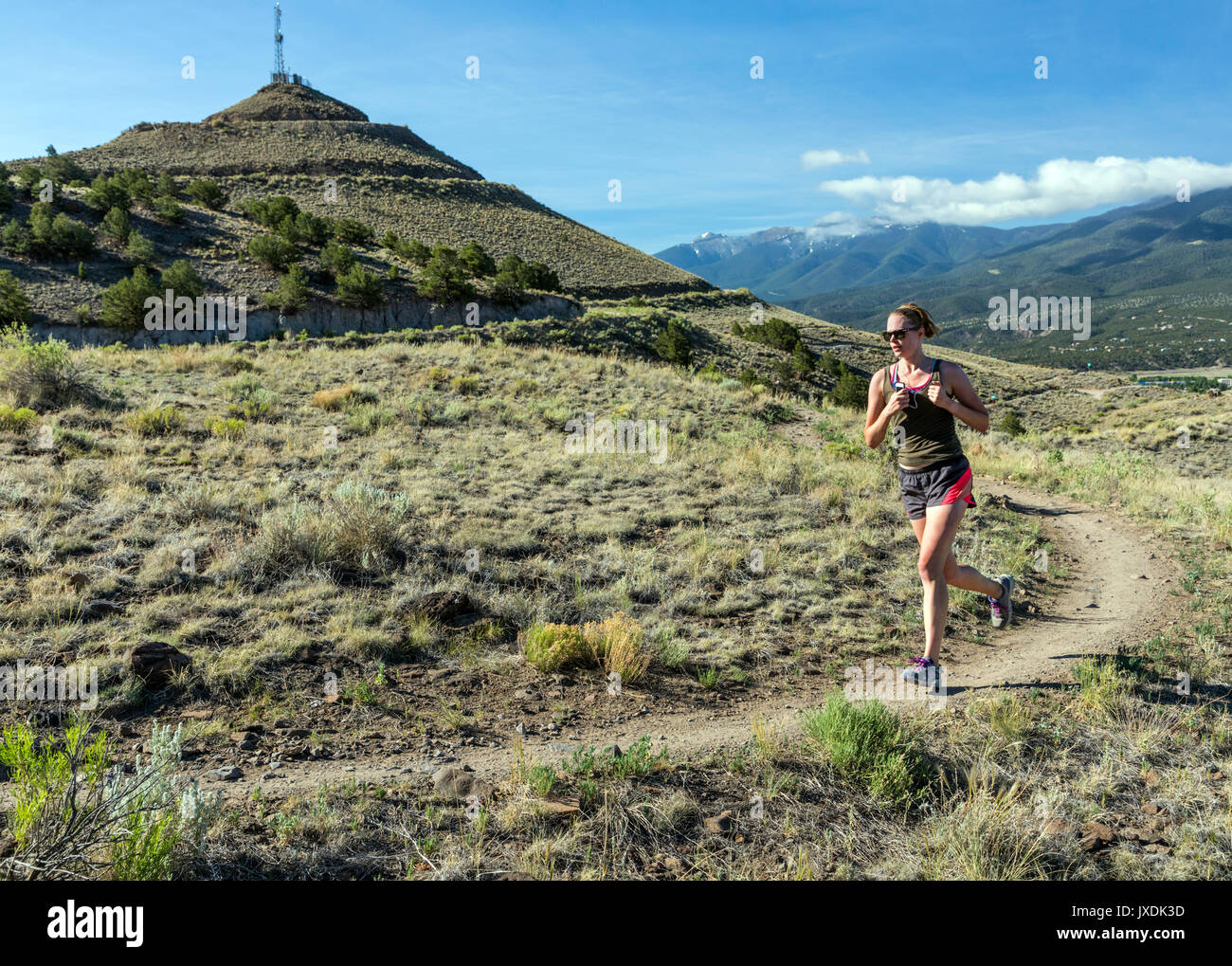 Female runners compete in the Fibark Festival trail run; Salida; Colorado; USA Stock Photo