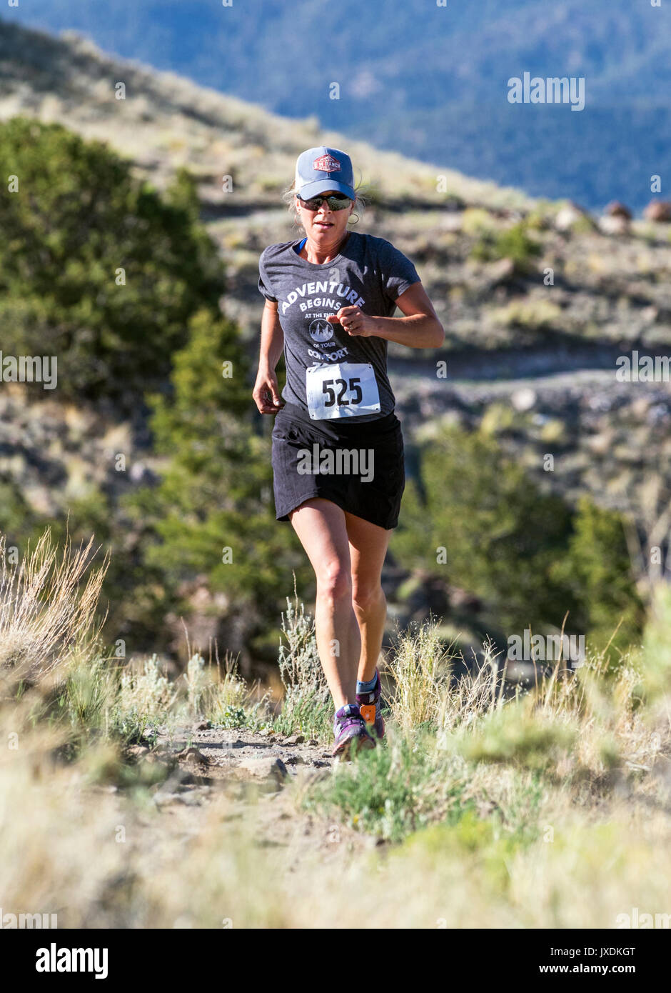 Female runners compete in the Fibark Festival trail run; Salida; Colorado; USA Stock Photo