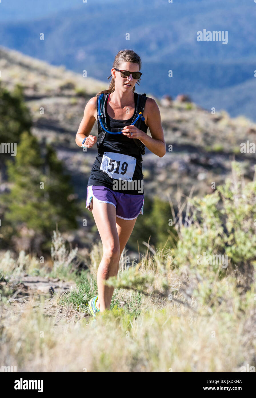 Female runners compete in the Fibark Festival trail run; Salida; Colorado; USA Stock Photo