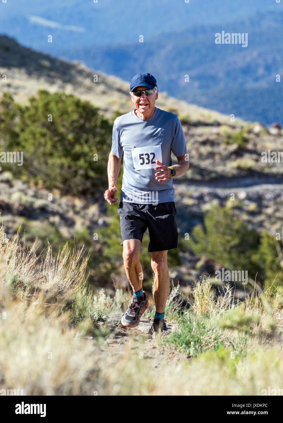 Male runners compete in the Fibark Festival trail run; Salida; Colorado; USA Stock Photo