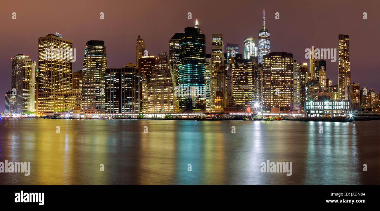 Manhattan night New York City manhattan buildings skyline night evening Stock Photo