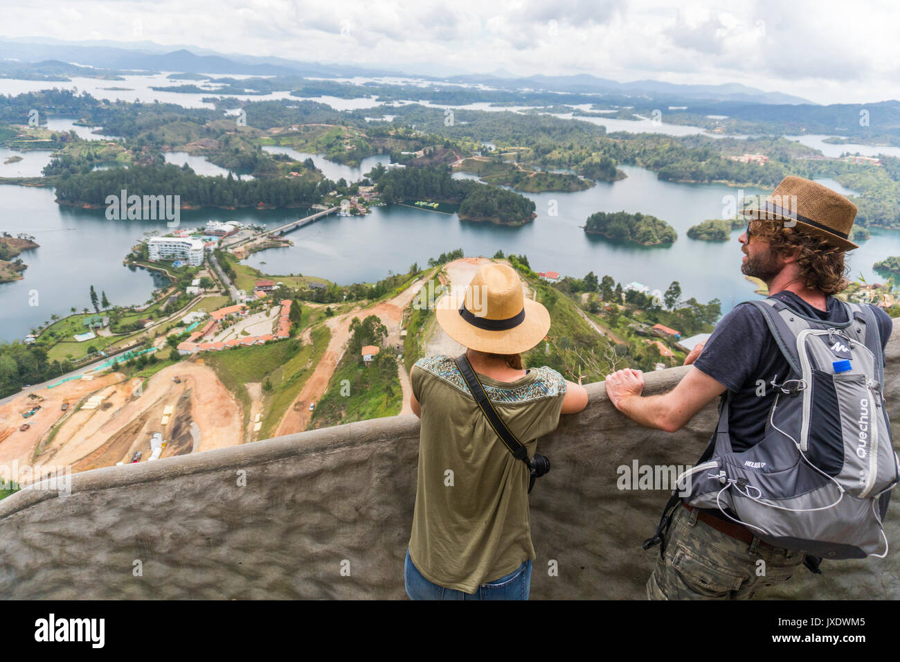 People looking at the view of Guatape Stock Photo