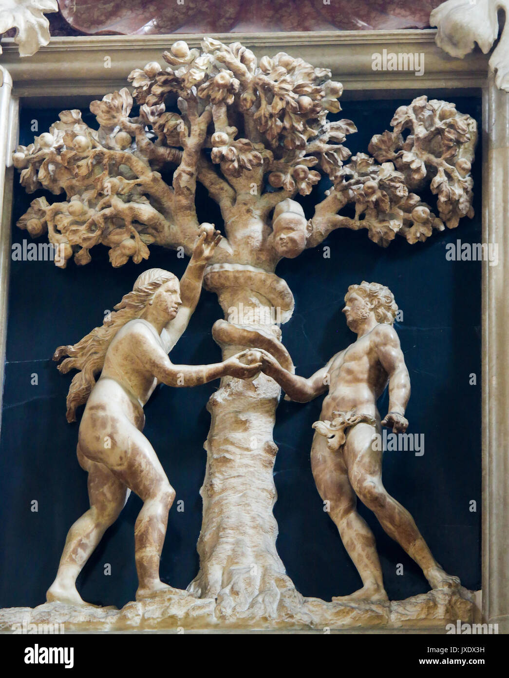Sculpture of Adam and Eve and the Forbidden Fruit at the Cathedral