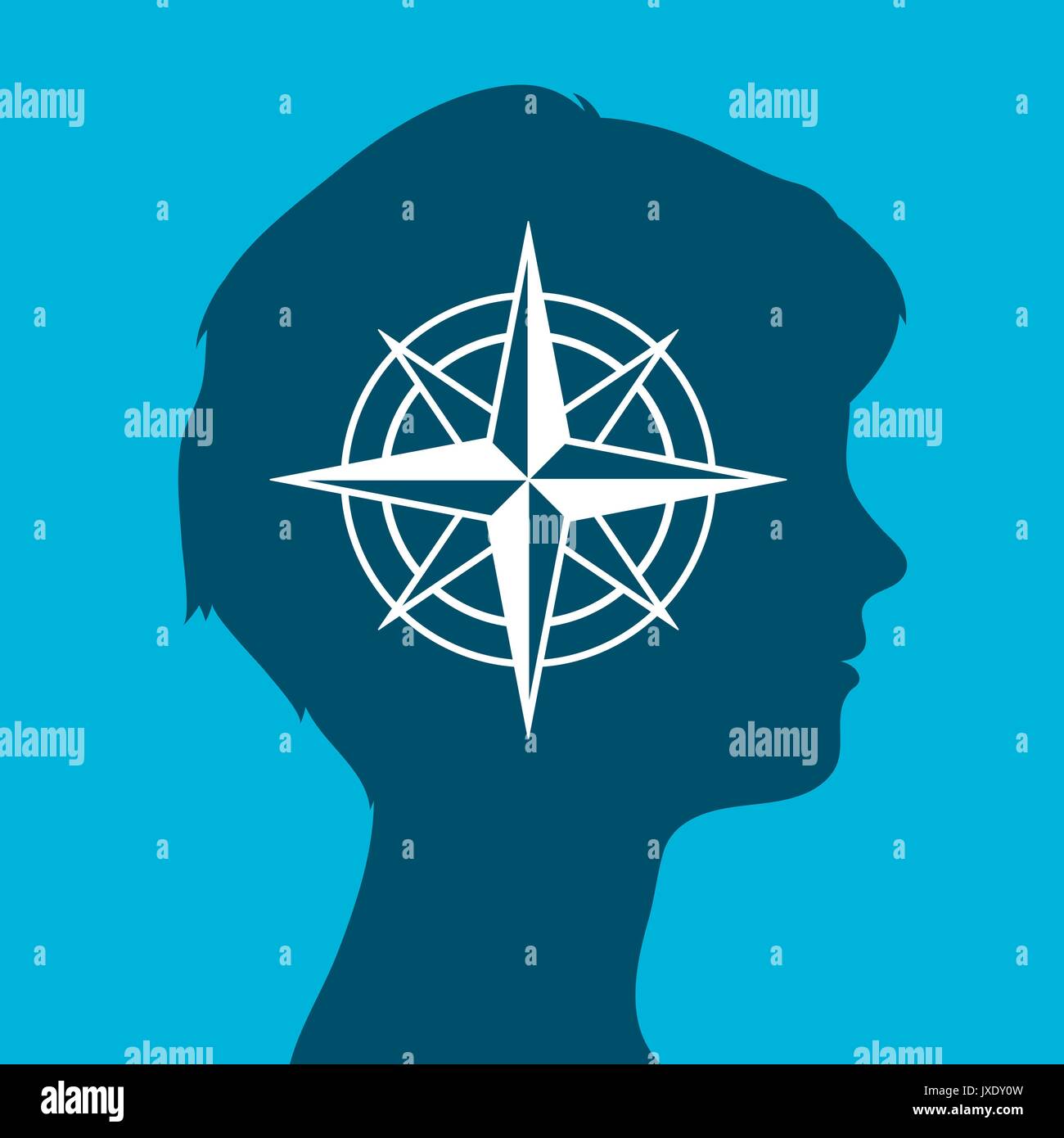 Sign of an isolated female head silhouette icon with a compass rose, vector illustration Stock Vector