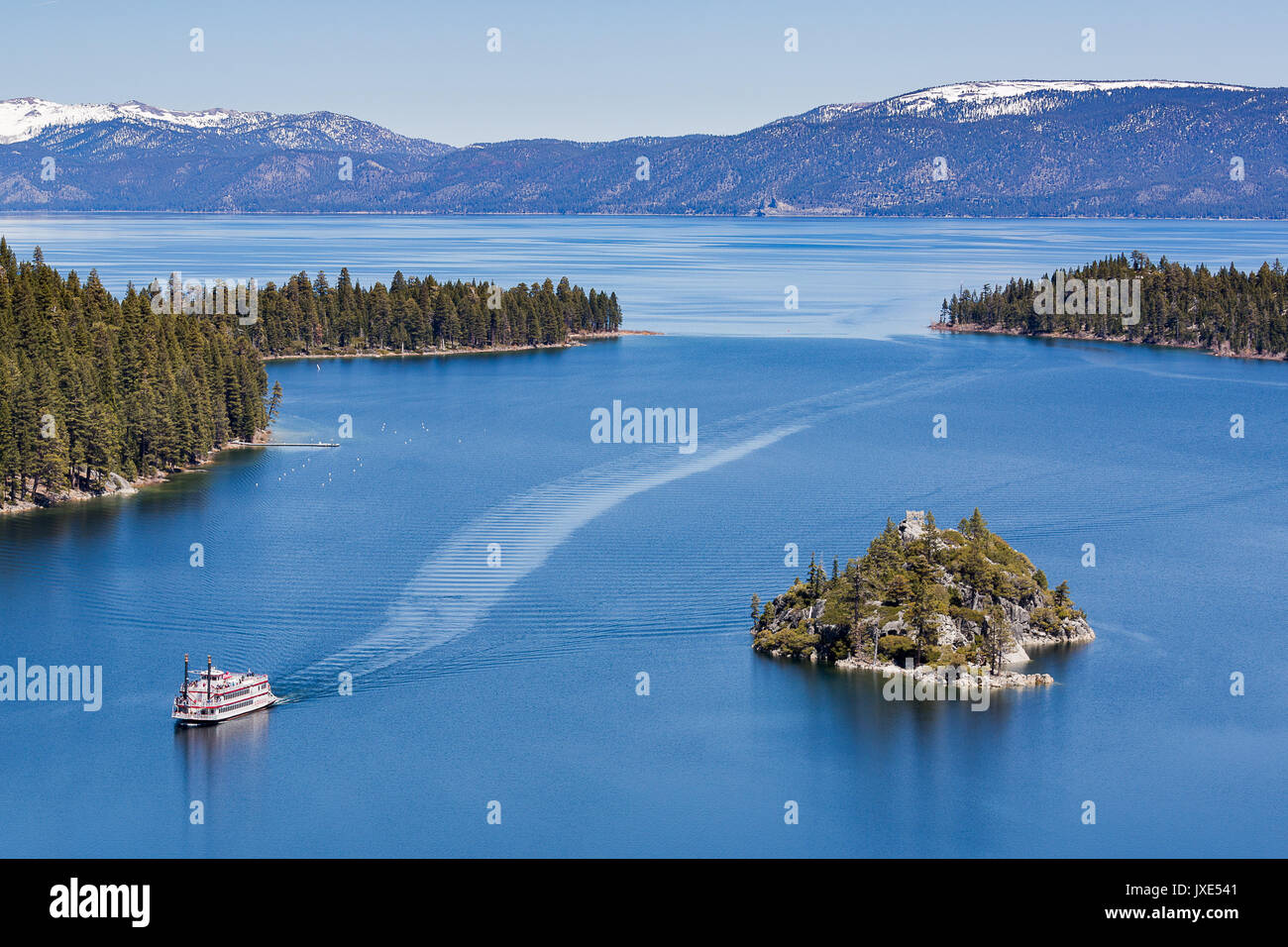 Ferry and Fannette Island on Lake Tahoe (California) Stock Photo