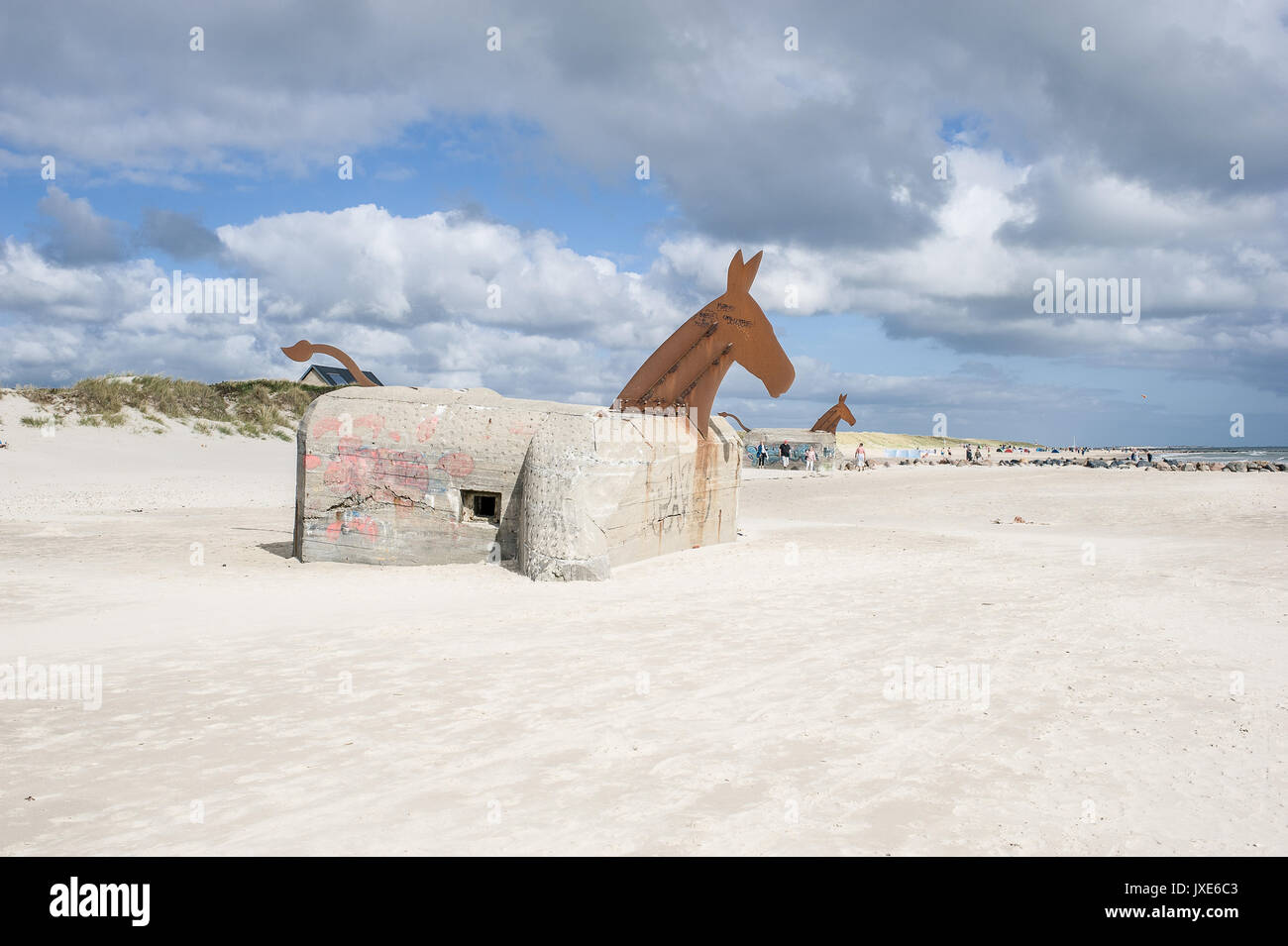 Bunker horses on Blavand beach, Denmark Stock Photo
