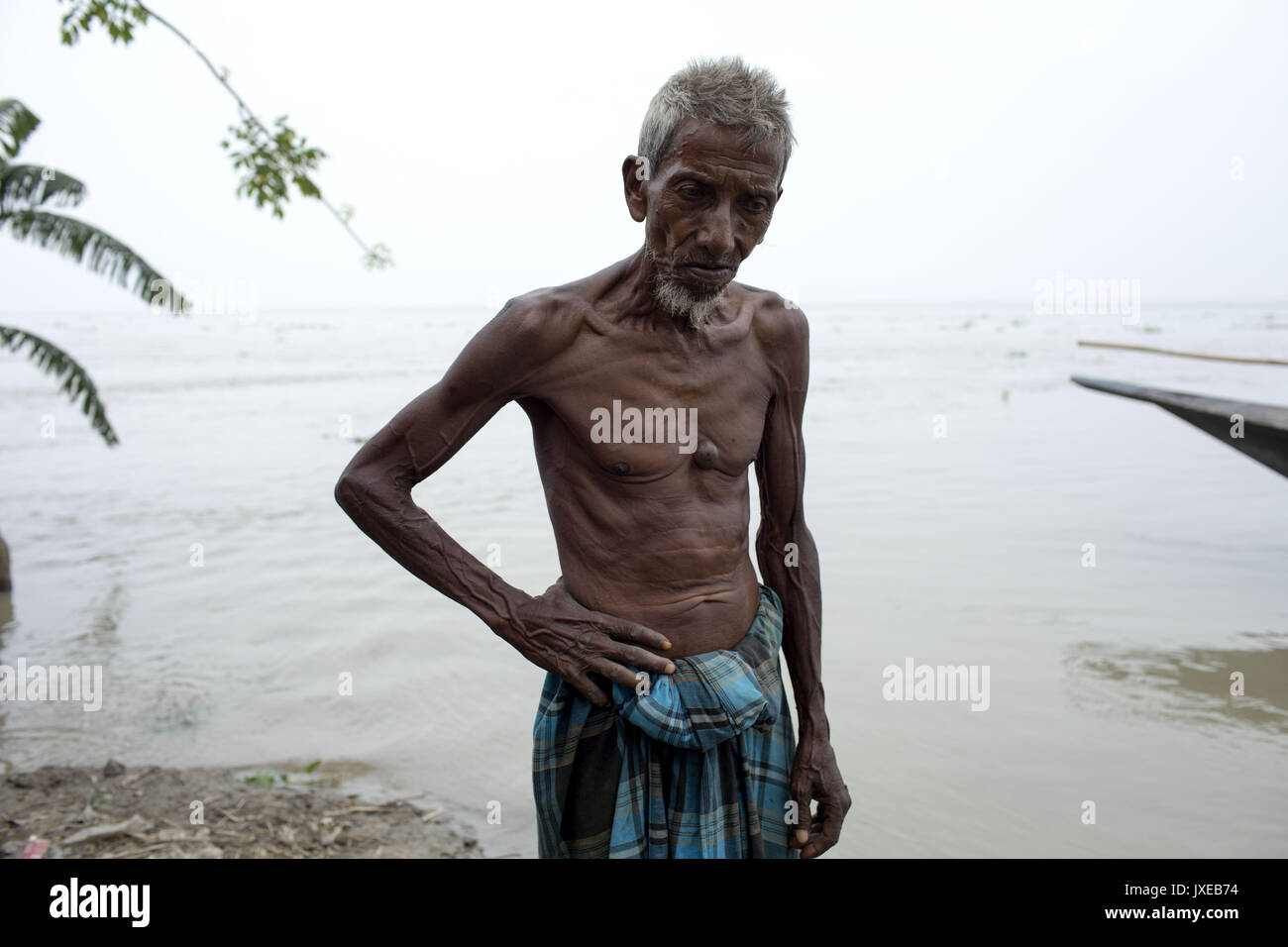 Dhaka, Bangladesh. 15th Aug, 2017. Nuaj a old man stay in the side of Jamuna river when all area under the floodwater at Sariakandhi. Flood-related incidents in Dinajpur, Gaibandha and Lalmonirhat raising the death toll to 30 in the last three days across the country. Credit: K M Asad/ZUMA Wire/Alamy Live News Stock Photo