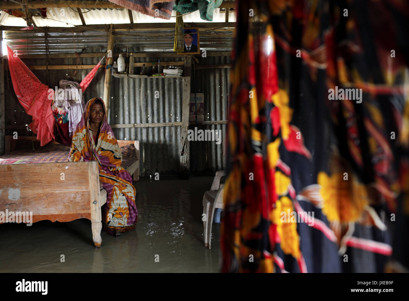 Dhaka, Bangladesh. 15th Aug, 2017. Jamila at her home when all area under the floodwater at Sariakandhi. Flood-related incidents in Dinajpur, Gaibandha and Lalmonirhat raising the death toll to 30 in the last three days across the country. Credit: K M Asad/ZUMA Wire/Alamy Live News Stock Photo