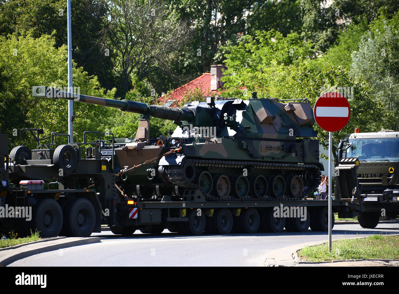 Poland, Warsaw, 15th August 2017: Tanks and mobile artilleries wait for ...